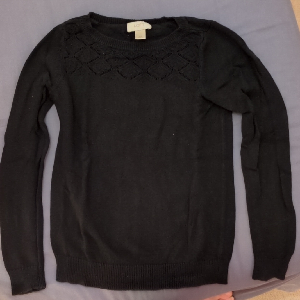 LOFT Elegant Black Crew Neck Sweater